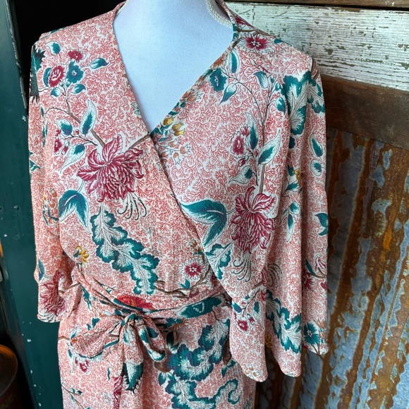 Maeve Floral Long Sleeve Kimono/Wrap Dress Size XL - Picture 2 of 6